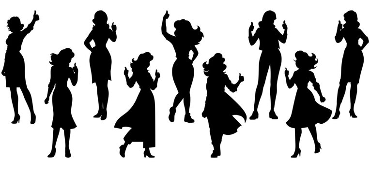 Stylish silhouette vector set of praising ladies