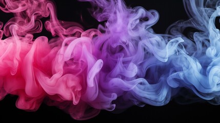 Swirling Dance of Pink and Blue Smoke Waving Elegantly Against a Black Background