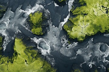 an aerial view of a body of water with green algae growing on the bottom of the water and the bottom of the water on the top of the bottom of the water.