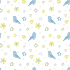 Obraz premium Cute bird with flowers and leaves