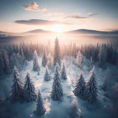 winter forest in the fog