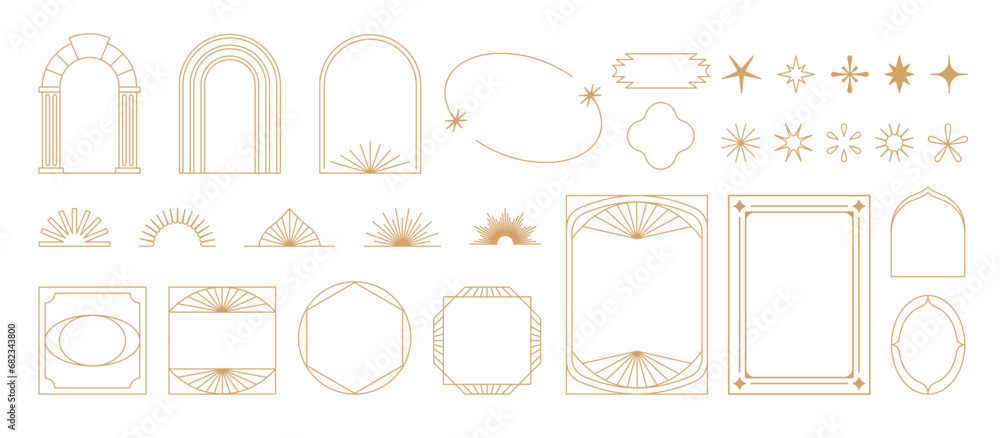 Aufkleber Vector set of design elements and illustrations in simple linear style - boho arch and border logo design elements and frames for social media stories and posts