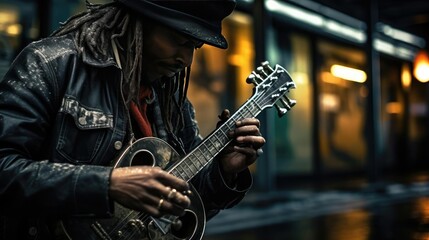 Street musician playing outdoors