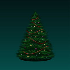 Christmas tree with colorful lights. Christmas tree painted with a brush