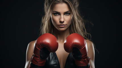 Woman boxer on black background in the fire. Boxing and fitness concept.