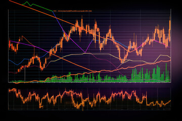 graphique de marché boursier, schéma de chandelier avec courbe de tendance pour le trading financier - obrazy, fototapety, plakaty