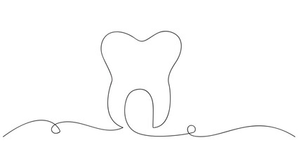 Single continuous line art of human tooth silhouette. Healthy medicine, vector illustration