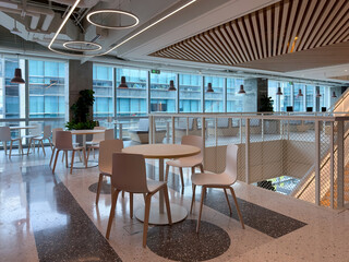 Interior of modern empty office building.Open white ceiling design.