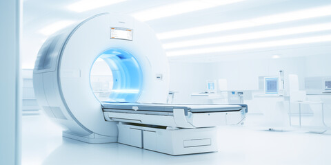 State-of-the-Art Medical Imaging. MRI and CT Scan Equipment in Hospital Laboratory - obrazy, fototapety, plakaty