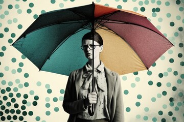 collage Art factors adverse protection concept umbrella woman A
