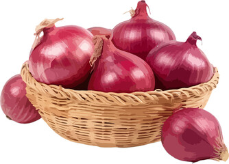 Straw basket of red onion clip art