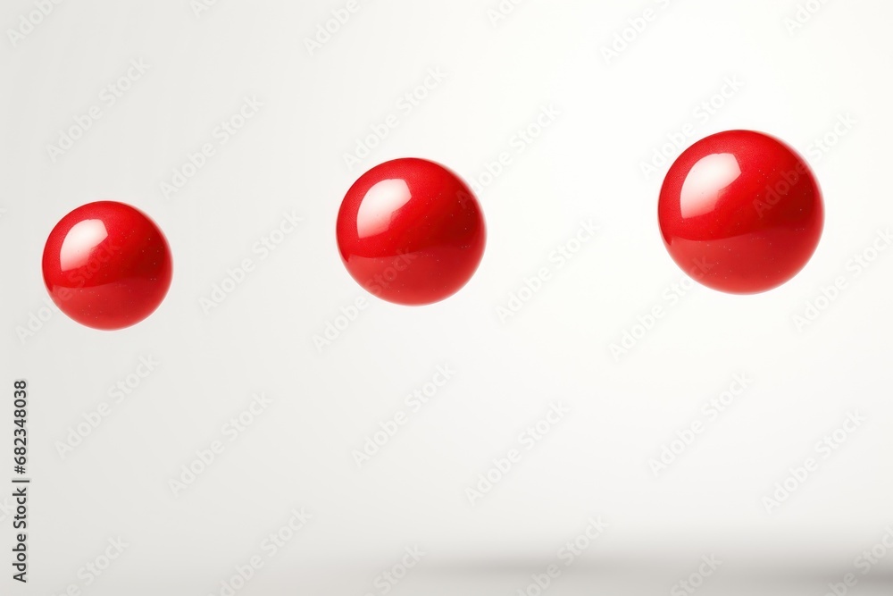 Poster a group of three red balls in the middle of a white background with one red ball in the middle of th
