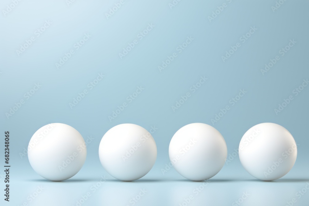 Poster a row of white eggs sitting next to each other on a blue and white background with one egg in the mi