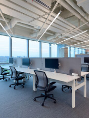 Interior of modern empty office building.Open white ceiling design.