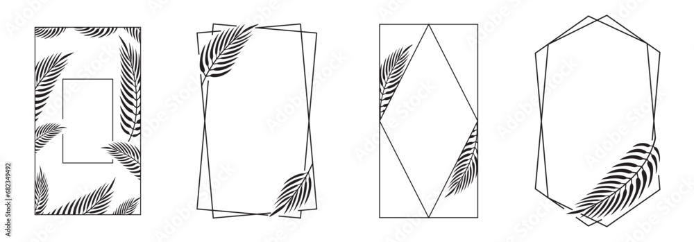 Leinwandbilder vector design template in simple modern style with copy space for text and palm leaves - wedding inv
