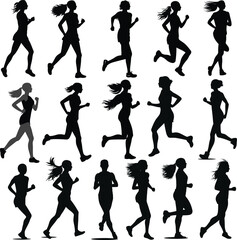 person, marathon, silhouette, motion, sport, body, man, vector, athlete, athletic, competition, exercise, fast, run, runner, sprint, training, illustration, fitness, jogging, race, vector set