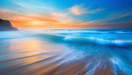 vibrant sunrise seascape abstract coastal wallpaper with blue sky and sea - obrazy, fototapety, plakaty