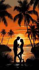  man proposes girl to sunset in silhouette ,Valentines Day, Propose day,  Valentines Day date. 
