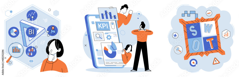 Poster analysis tool. business intelligence. vector illustration infographics simplify complex information 