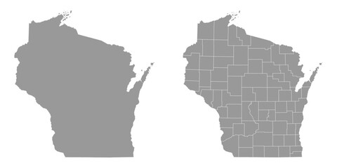 Wisconsin state gray maps. Vector illustration. - obrazy, fototapety, plakaty