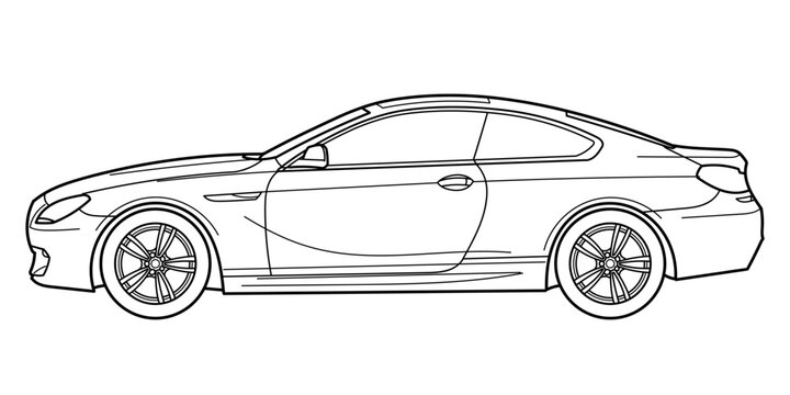 Ivano-Frankivsk, Ukraine - 9 November 2023: Outline drawing of a BMW E63 6 series classic executive busines sport car, coupe sedane car from side view. Vector doodle illustration	

