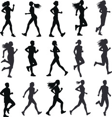 person, marathon, silhouette, motion, sport, body, man, vector, athlete, athletic, competition, exercise, fast, run, runner, sprint, training, illustration, fitness, jogging, race, vector set
