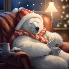 Cozy Christmas polar bear drawing