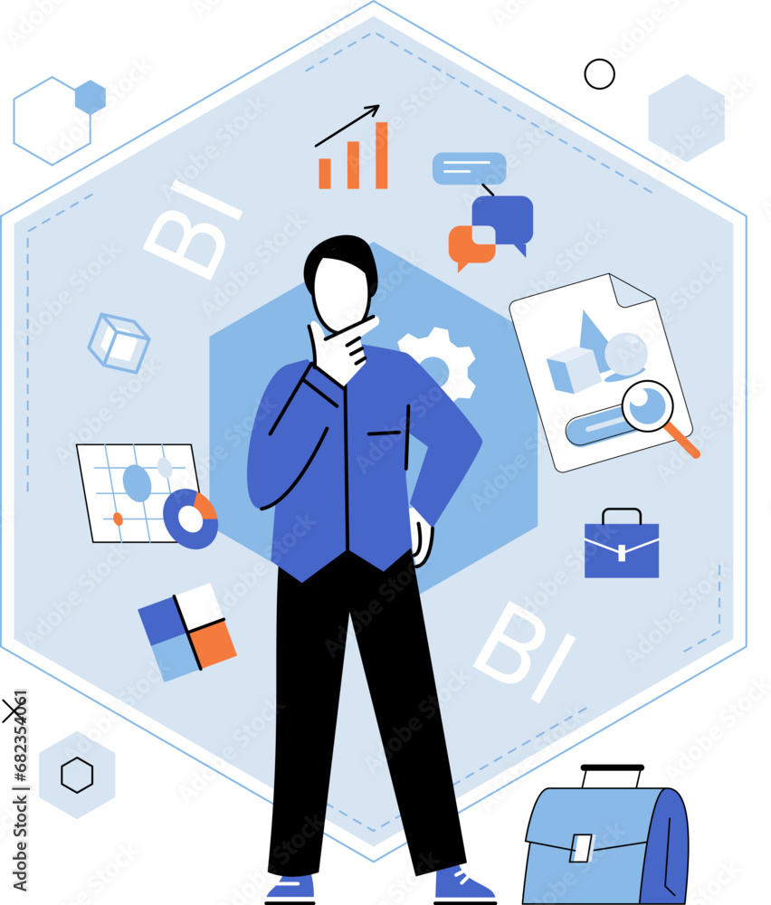 Poster business intelligence. vector illustration illustrations visually depict concepts and ideas business