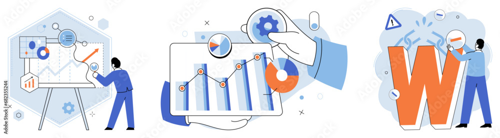 Poster analysis tool. business intelligence. vector illustration finance plays critical role in business op