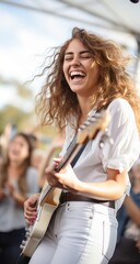 The Melodious Serenade: A Woman Creating Musical Magic with Her Singing and Guitar Skills