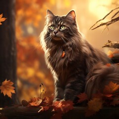 Naklejka na ściany i meble cat in the autumn