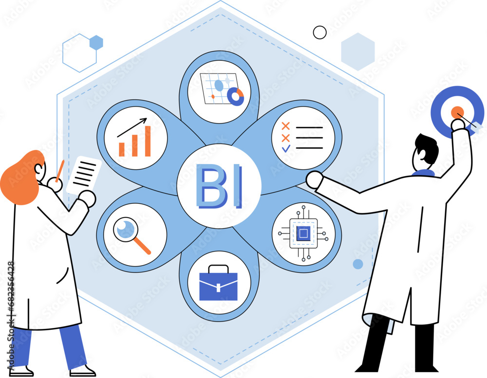 Poster business intelligence. vector illustration analysis financial dathelps in assessing performance stra