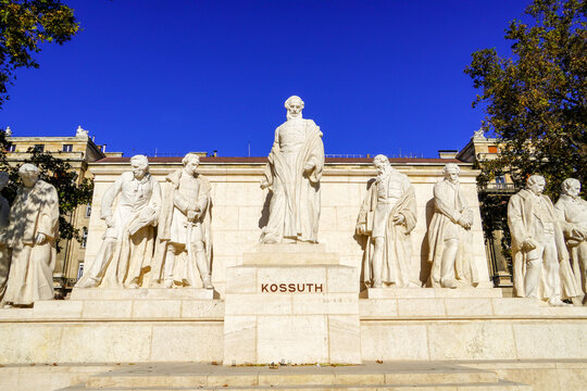 Budapest, Hungary, November 3, 2023:Lajos Kossuth Monument on Lajos Kossuth Square by the Hungarian Parliament Building, Kossuth Memorial dedicated to the leader of the 1848 Revolution