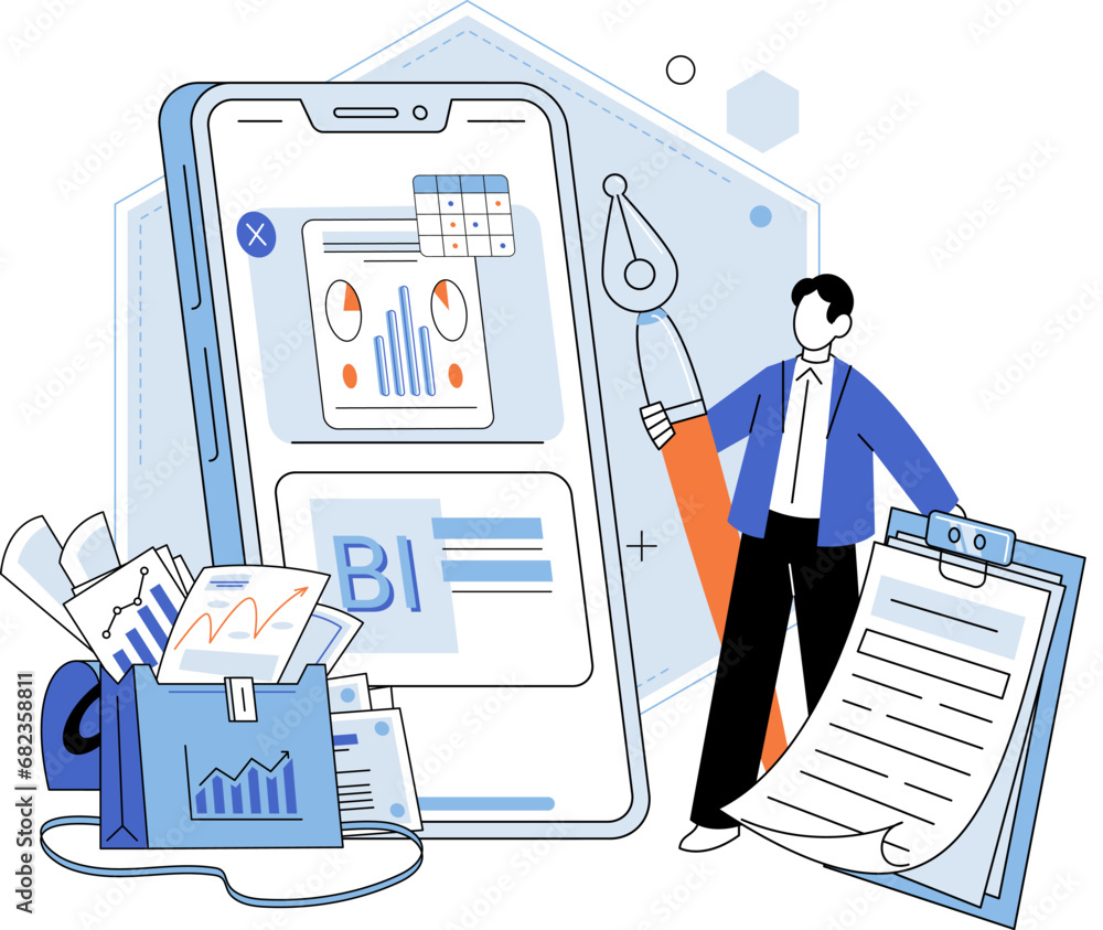 Poster business intelligence. vector illustration a company relies on its employees collective efforts for 