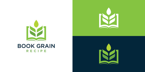 Obraz premium Book Grain Logo Designs. College Formula Recipe Bakery. Symbol Icon Vector Illustration.