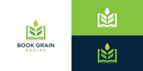 Fotobehang Book Grain Logo Designs. College Formula Recipe Bakery. Symbol Icon Vector Illustration. © oinbrand