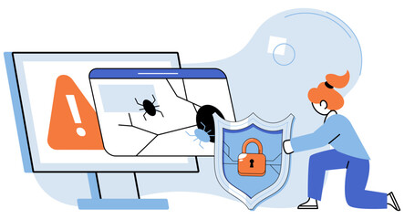 Industrial cyber security. Vector illustration. Analysis cyber risks helps identify potential weaknesses in security systems Networks play vital role in enabling efficient datexchange in industrial