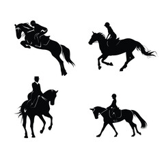 horseman silhouette icon set, eps 10 vector design