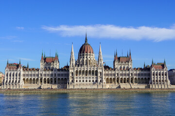 Fototapeta na wymiar Budapest, Hungary, November 3, 2023: Budapest, Hungary. Amazing shot of the Hungarian parliament. 
