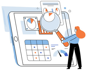 Key metrics. Vector illustration. Analysis key metrics helps identify trends and patterns The key metrics concept underlines significance tracking and analyzing performance indicators Data-driven