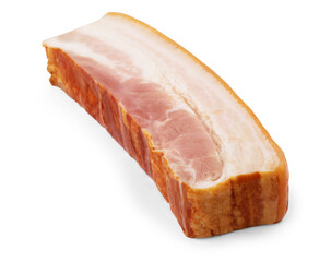 Smoked bacon strips, isolated on white background. Slices of smoked bacon isolated on white background.