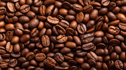 Naklejka premium Roasted coffee beans on black background, Top view with space, can be use as background or texture with sample text