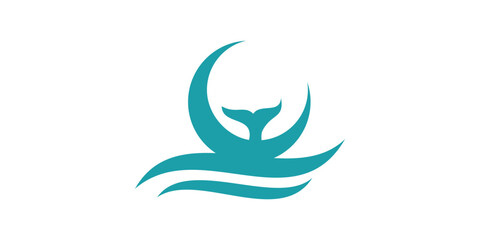 water wave logo vector icon illustration crescent moon with whale tail