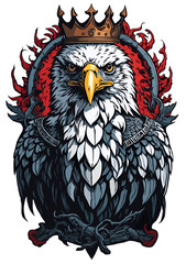 Frontal view of an Eagle wearing a crown