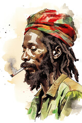 Rastafari smoking marijuana. Cannabis smoker. Poster design. Generative Ai - obrazy, fototapety, plakaty