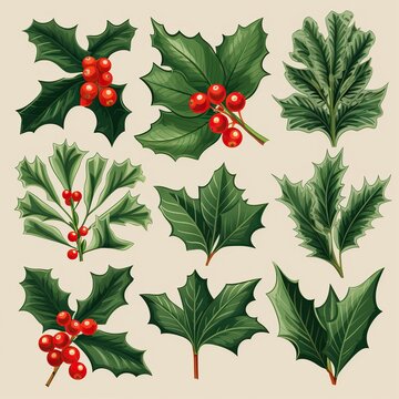 christmas holly leaves and berries