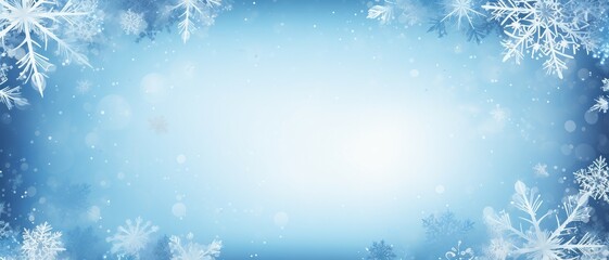 Snowflake border,Christmas background with white snowflakes frame on a blue background with copy space .
