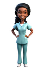 Generative AI of Cartoon Illustration of a Black Nurse isolated on with background with clipping path cutout concept for Empathetic Healthcare, Clinical Staff, and Medical Profession