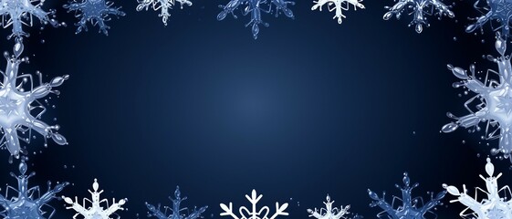 Snowflake border,Christmas background with white snowflakes frame on a blue background with copy space .