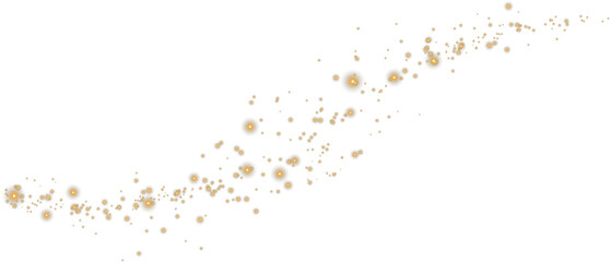 Powder dust light. Magic shining golden dust. Fine, shiny dust bokeh particles fall off lightly. Fantastic shimmer effect. Christmas background. PNG.
